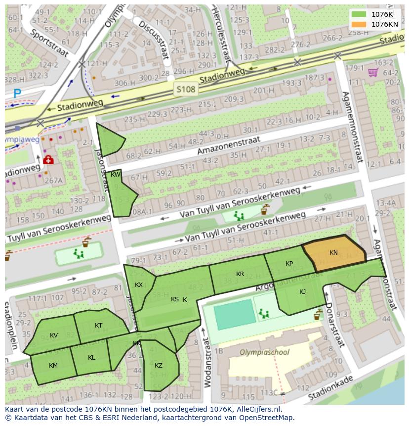 Afbeelding van het postcodegebied 1076 KN op de kaart.