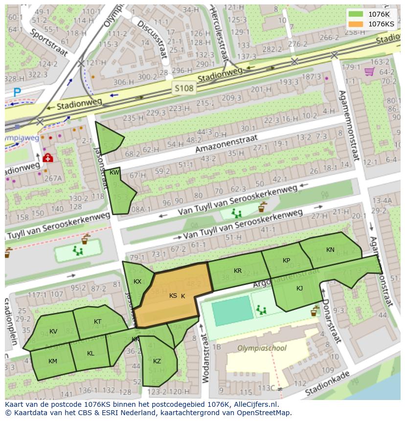 Afbeelding van het postcodegebied 1076 KS op de kaart.