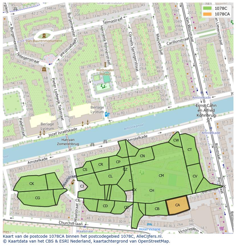 Afbeelding van het postcodegebied 1078 CA op de kaart.