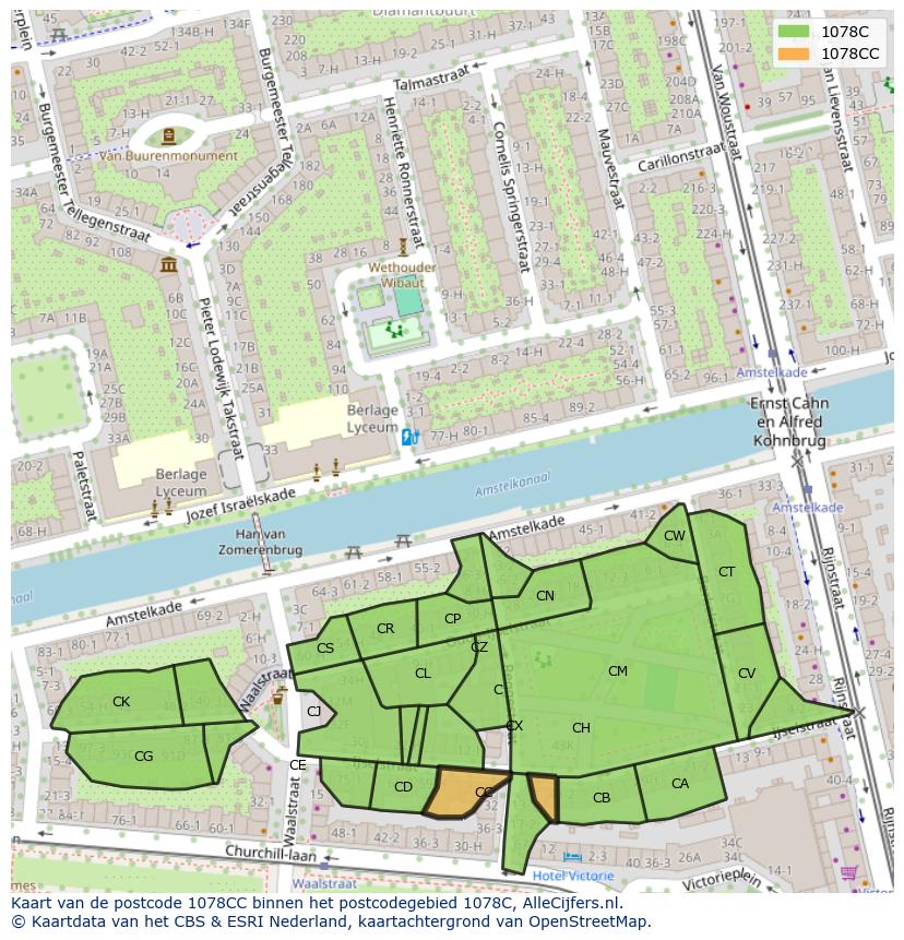 Afbeelding van het postcodegebied 1078 CC op de kaart.