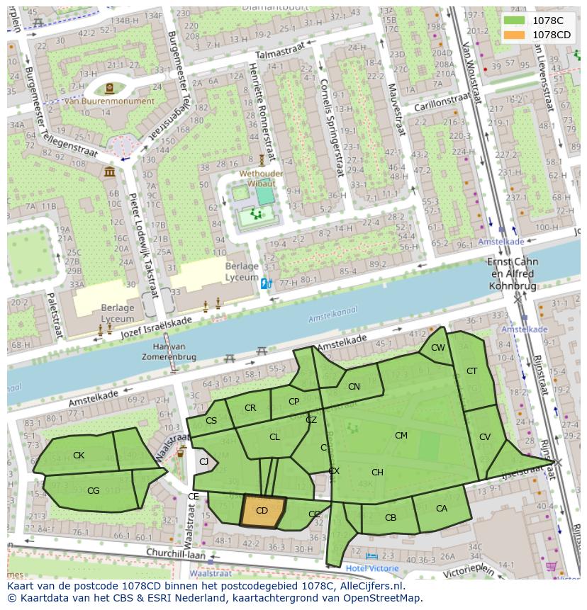 Afbeelding van het postcodegebied 1078 CD op de kaart.