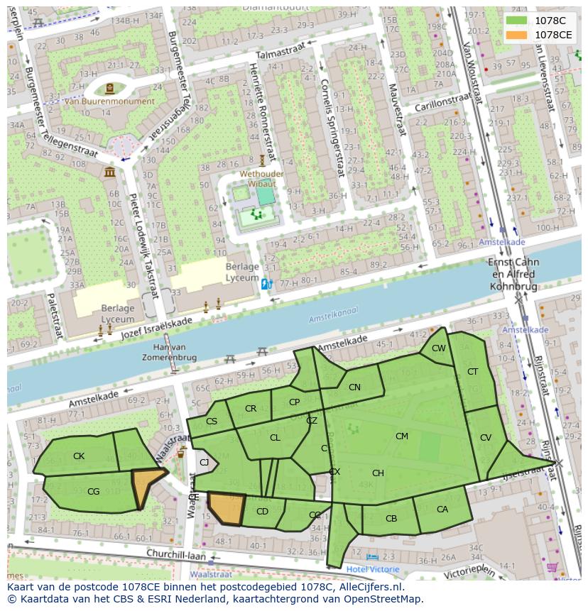 Afbeelding van het postcodegebied 1078 CE op de kaart.