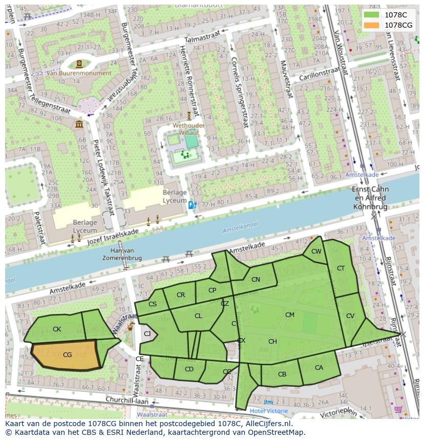 Afbeelding van het postcodegebied 1078 CG op de kaart.