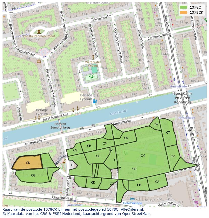Afbeelding van het postcodegebied 1078 CK op de kaart.