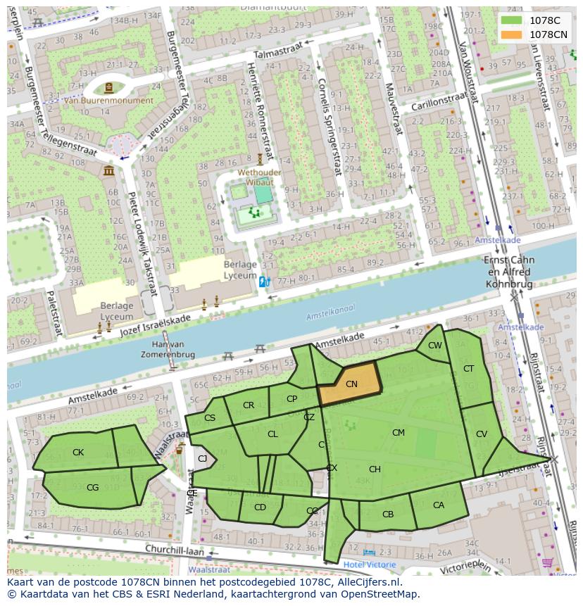 Afbeelding van het postcodegebied 1078 CN op de kaart.
