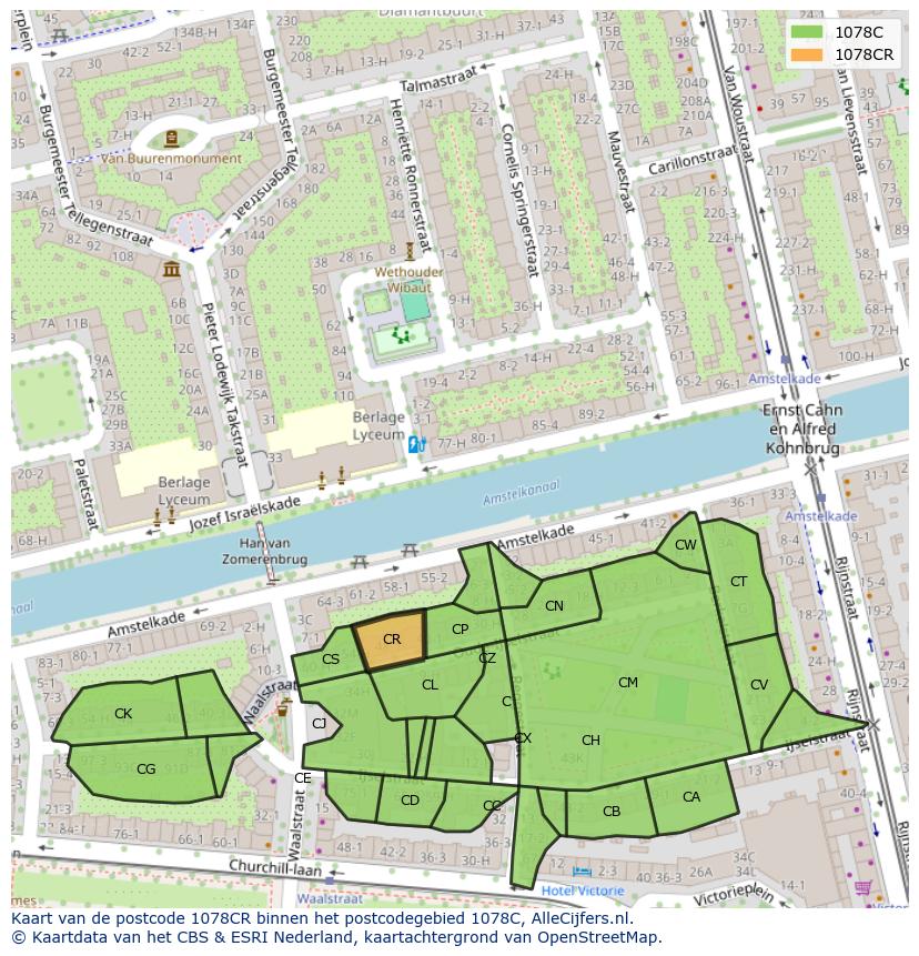 Afbeelding van het postcodegebied 1078 CR op de kaart.