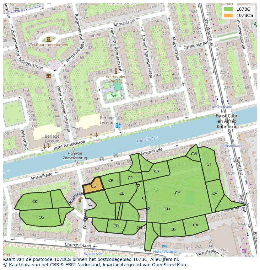 Afbeelding van het postcodegebied 1078 CS op de kaart.