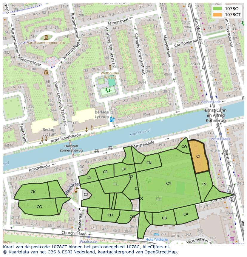 Afbeelding van het postcodegebied 1078 CT op de kaart.