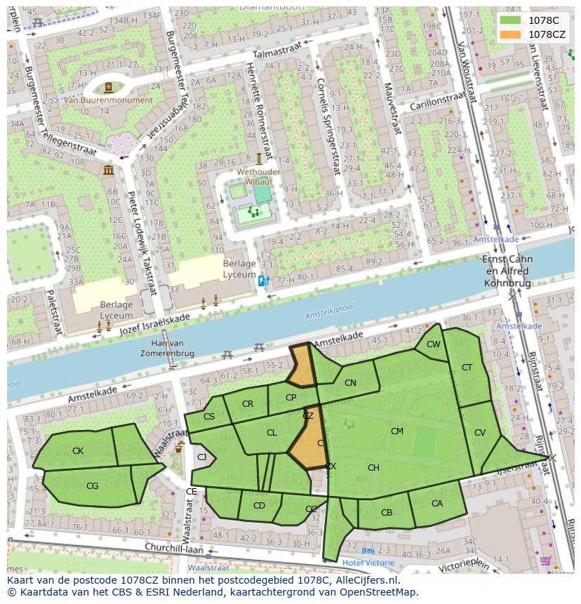 Afbeelding van het postcodegebied 1078 CZ op de kaart.