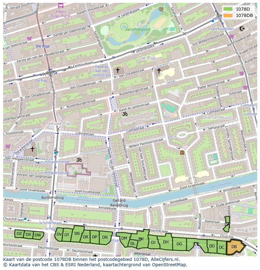 Afbeelding van het postcodegebied 1078 DB op de kaart.