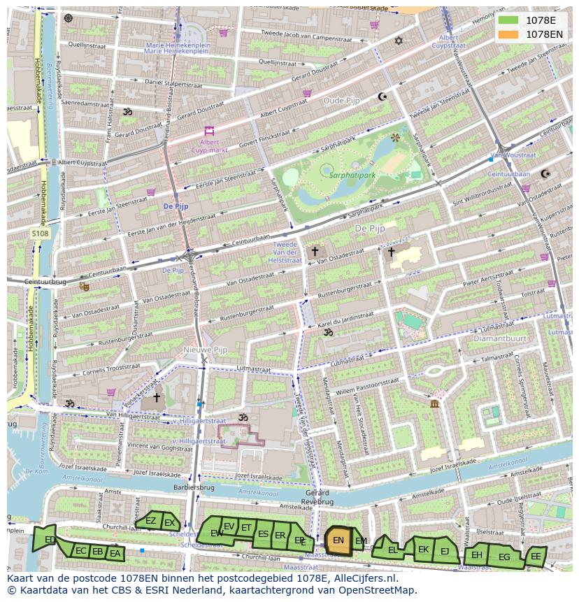 Afbeelding van het postcodegebied 1078 EN op de kaart.