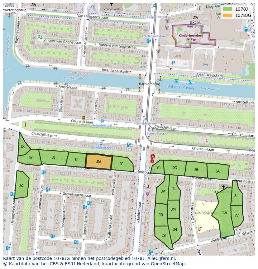 Afbeelding van het postcodegebied 1078 JG op de kaart.