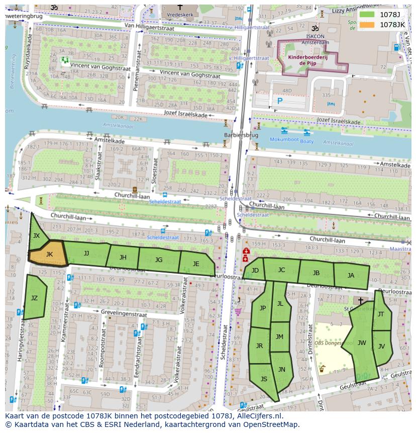 Afbeelding van het postcodegebied 1078 JK op de kaart.
