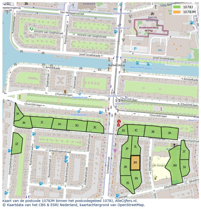 Afbeelding van het postcodegebied 1078 JM op de kaart.