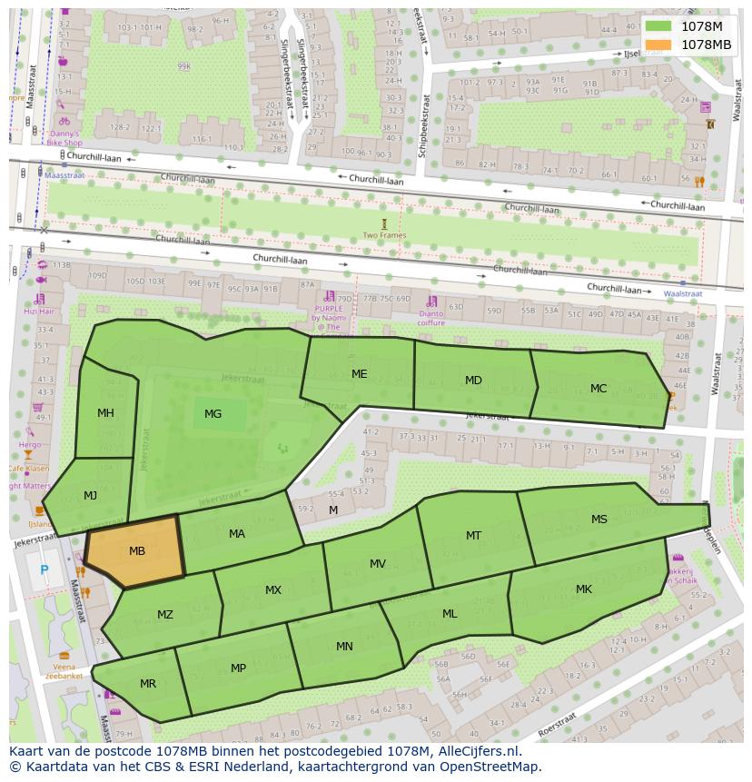 Afbeelding van het postcodegebied 1078 MB op de kaart.