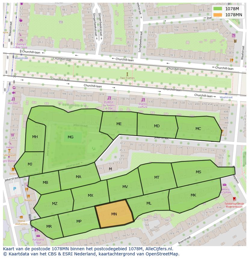 Afbeelding van het postcodegebied 1078 MN op de kaart.