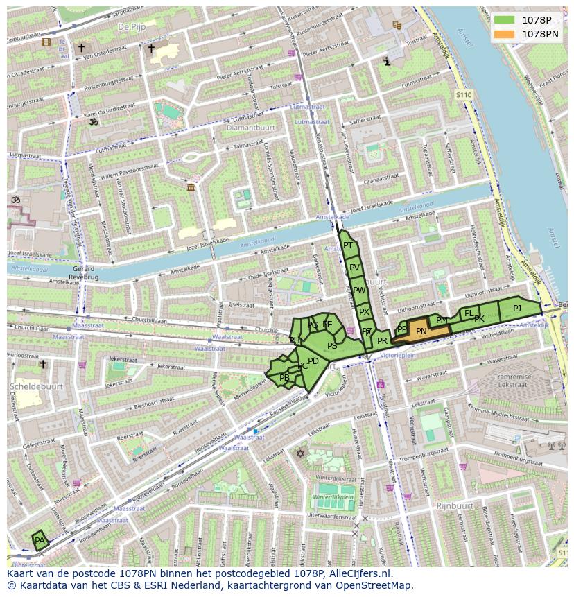 Afbeelding van het postcodegebied 1078 PN op de kaart.
