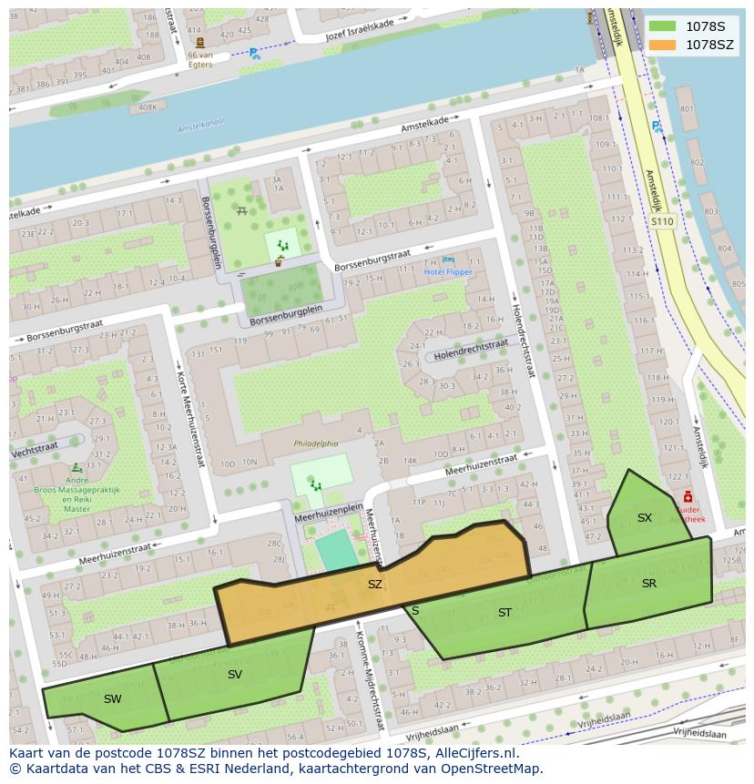 Afbeelding van het postcodegebied 1078 SZ op de kaart.
