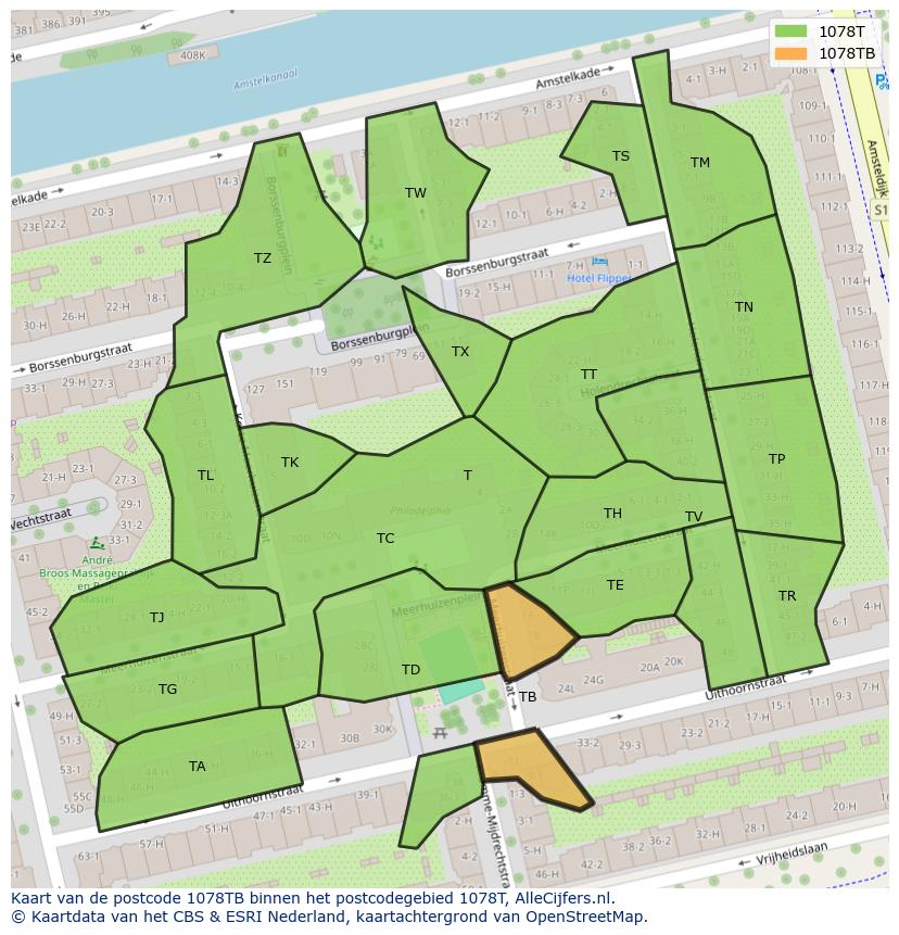 Afbeelding van het postcodegebied 1078 TB op de kaart.