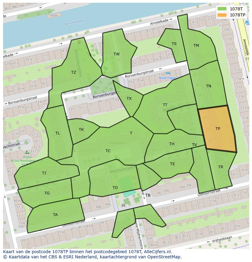 Afbeelding van het postcodegebied 1078 TP op de kaart.