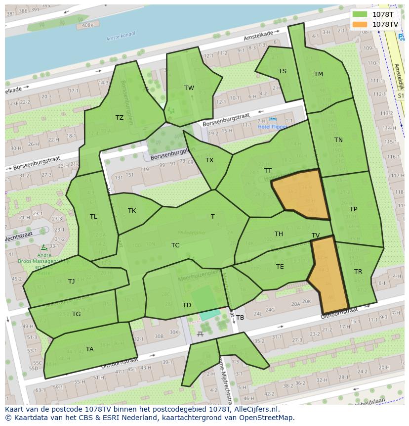Afbeelding van het postcodegebied 1078 TV op de kaart.