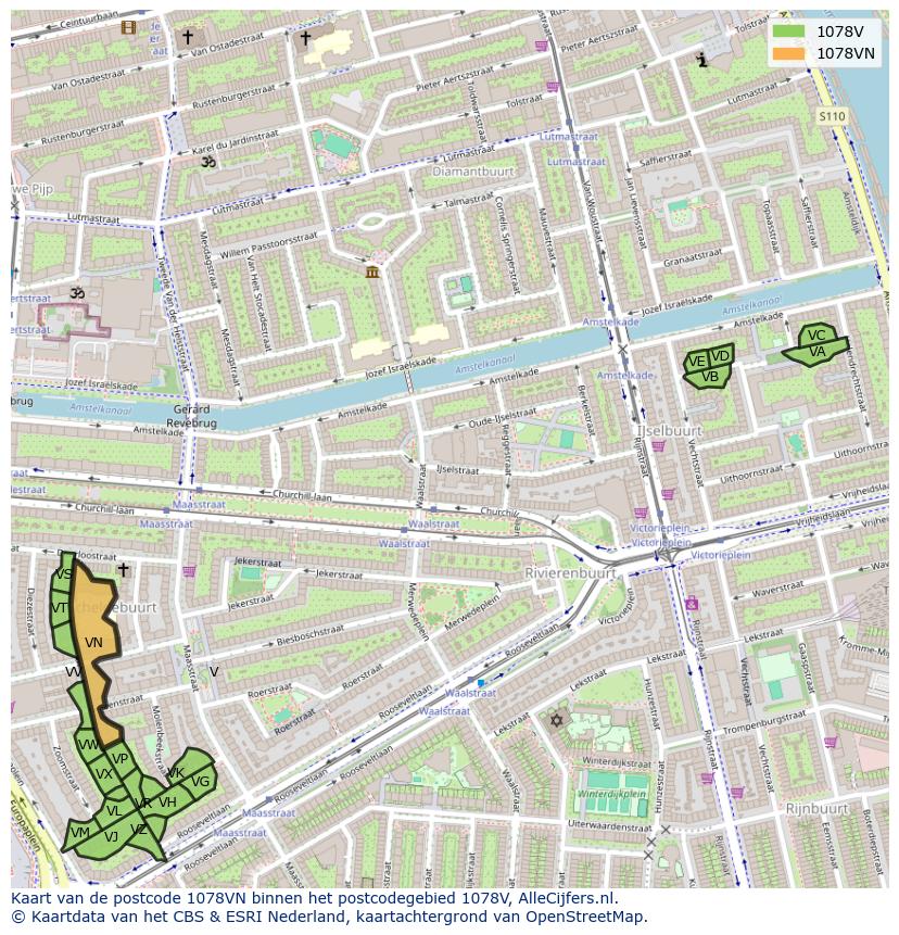 Afbeelding van het postcodegebied 1078 VN op de kaart.