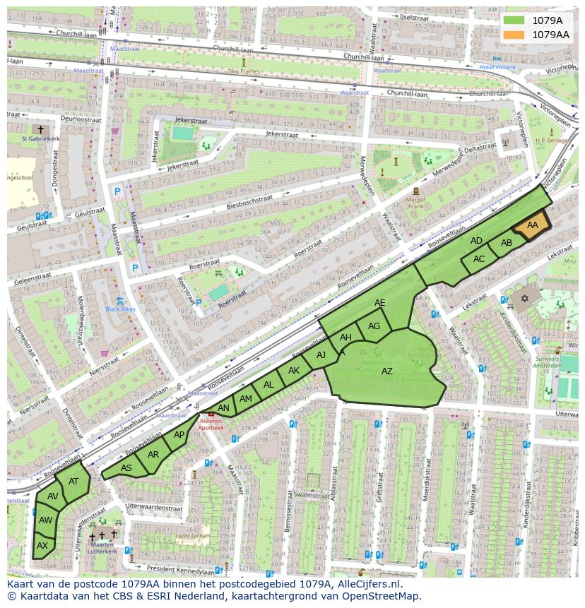 Afbeelding van het postcodegebied 1079 AA op de kaart.