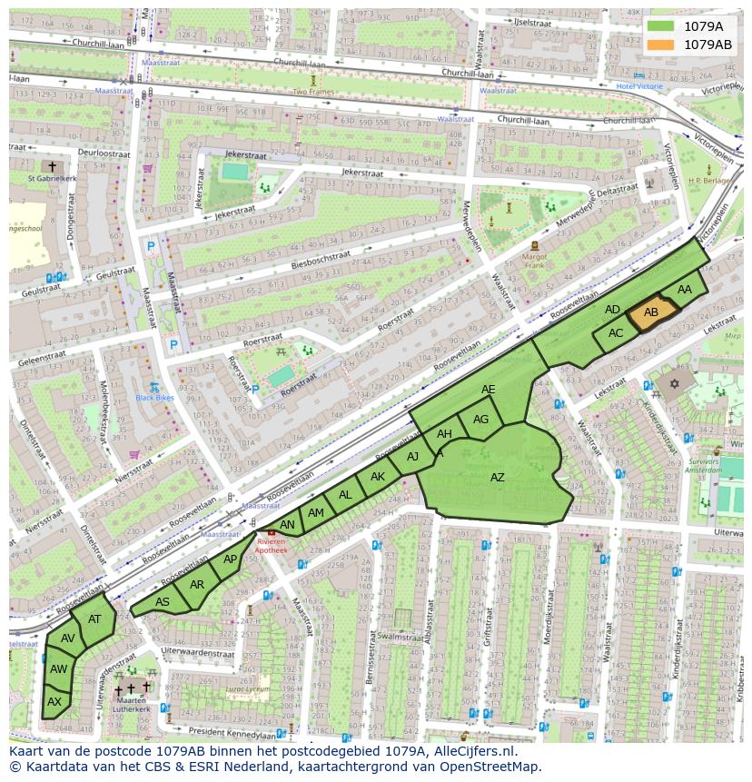 Afbeelding van het postcodegebied 1079 AB op de kaart.