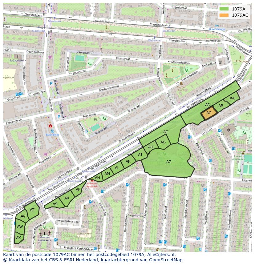 Afbeelding van het postcodegebied 1079 AC op de kaart.