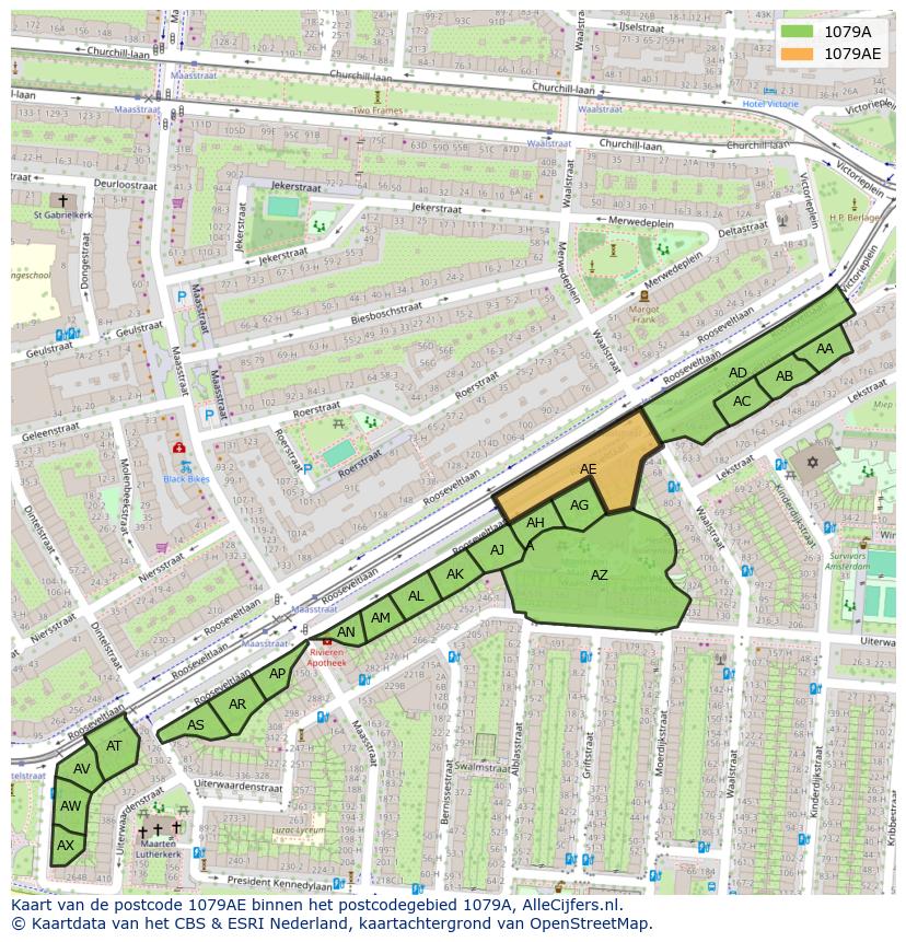 Afbeelding van het postcodegebied 1079 AE op de kaart.