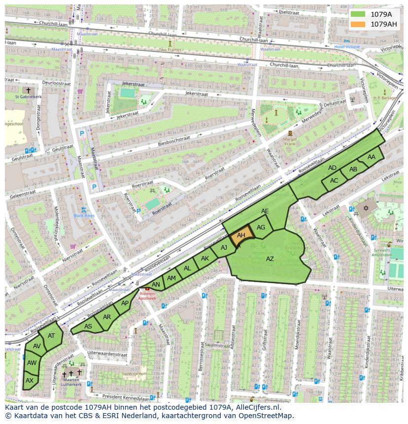 Afbeelding van het postcodegebied 1079 AH op de kaart.