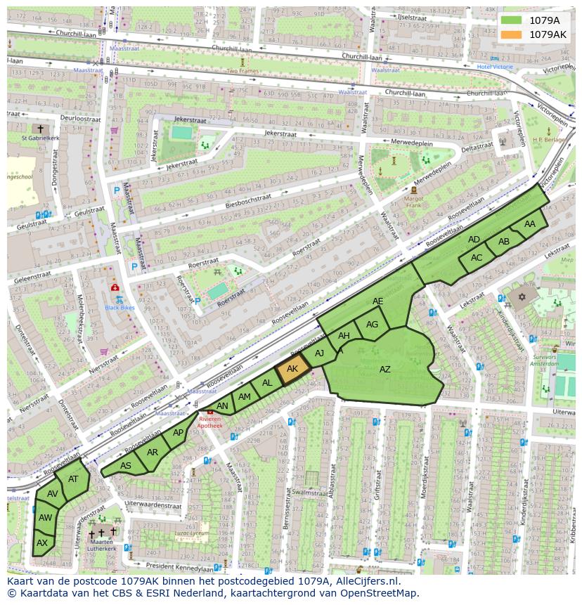 Afbeelding van het postcodegebied 1079 AK op de kaart.