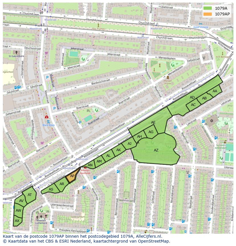 Afbeelding van het postcodegebied 1079 AP op de kaart.