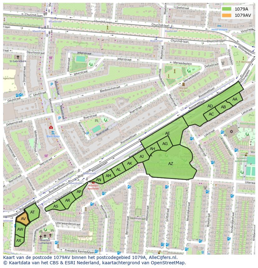 Afbeelding van het postcodegebied 1079 AV op de kaart.