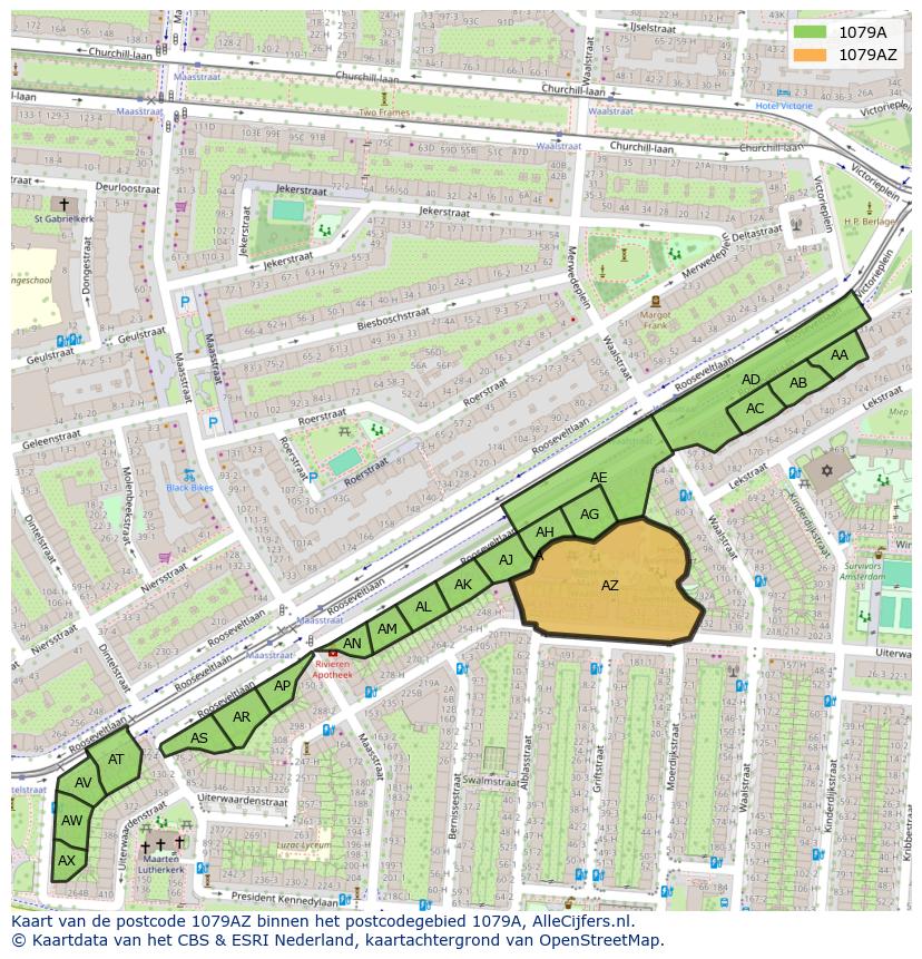 Afbeelding van het postcodegebied 1079 AZ op de kaart.