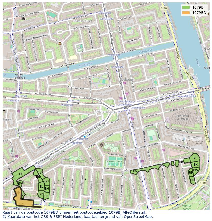 Afbeelding van het postcodegebied 1079 BD op de kaart.