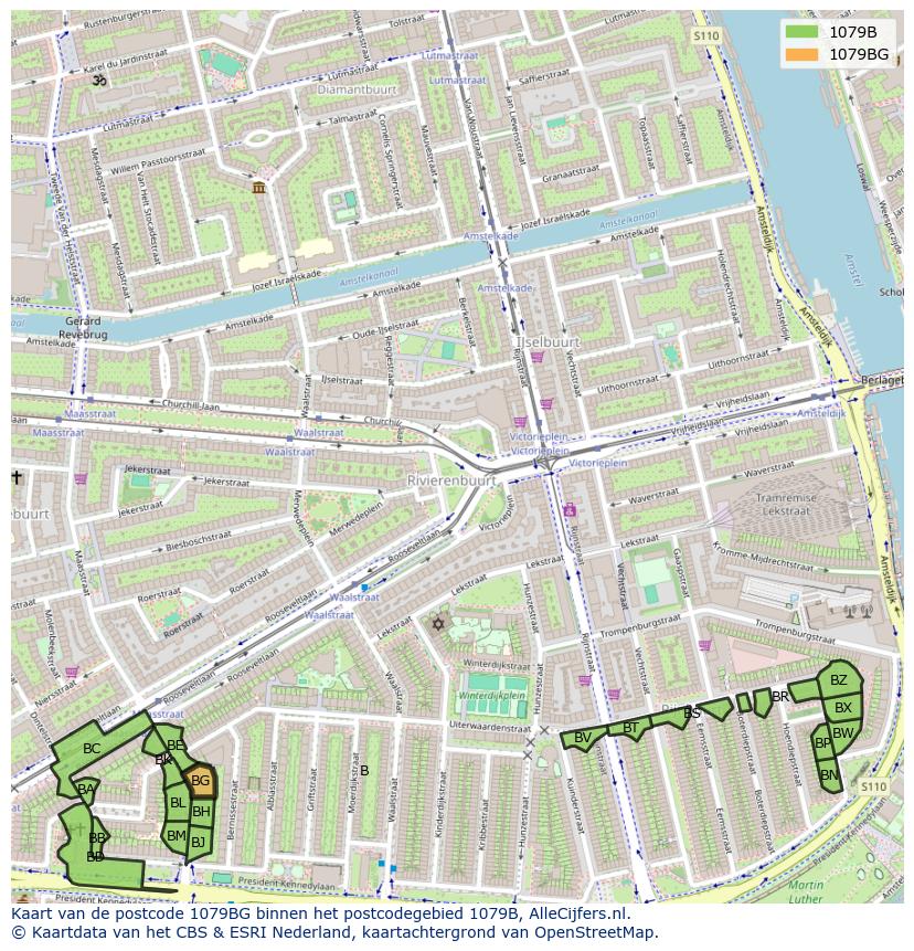 Afbeelding van het postcodegebied 1079 BG op de kaart.