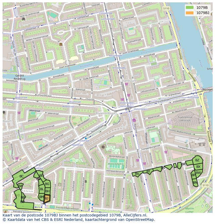 Afbeelding van het postcodegebied 1079 BJ op de kaart.