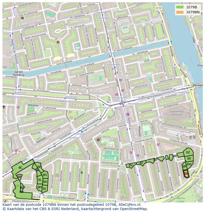 Afbeelding van het postcodegebied 1079 BN op de kaart.