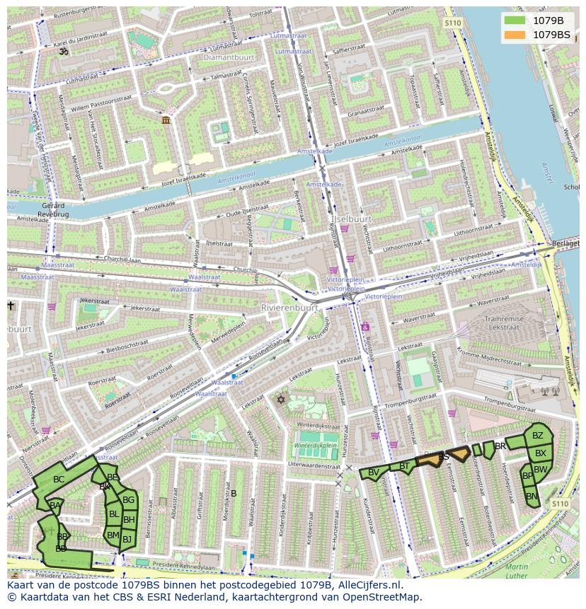 Afbeelding van het postcodegebied 1079 BS op de kaart.