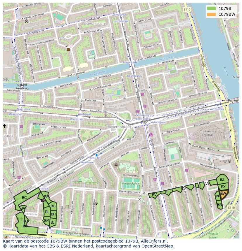 Afbeelding van het postcodegebied 1079 BW op de kaart.