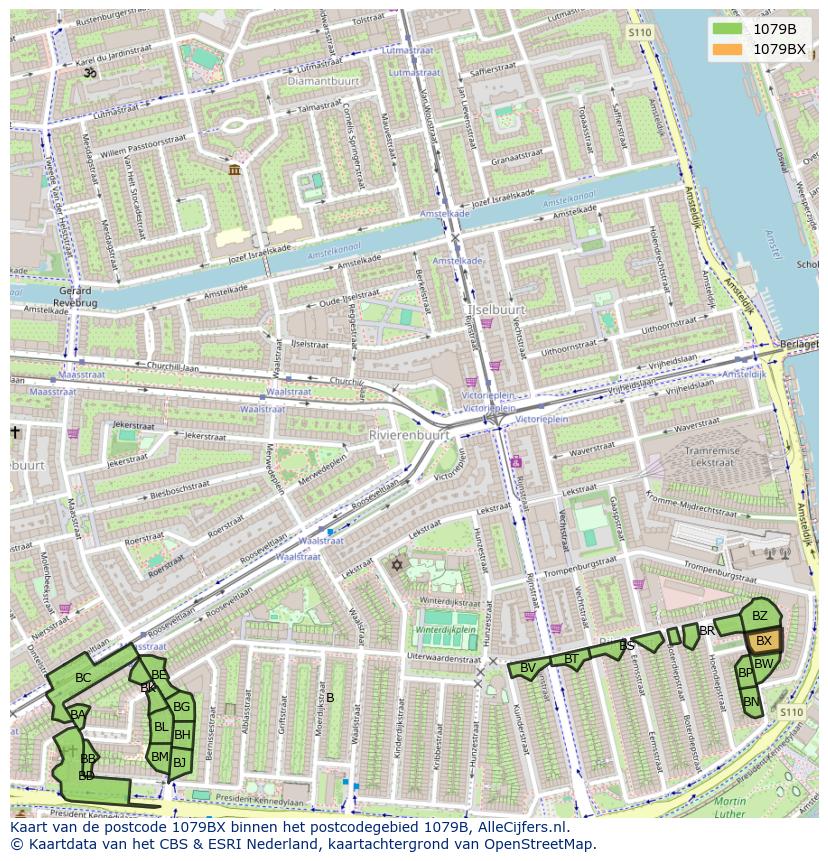 Afbeelding van het postcodegebied 1079 BX op de kaart.