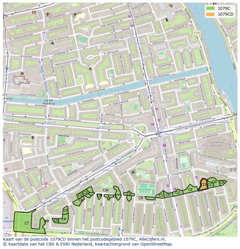 Afbeelding van het postcodegebied 1079 CD op de kaart.