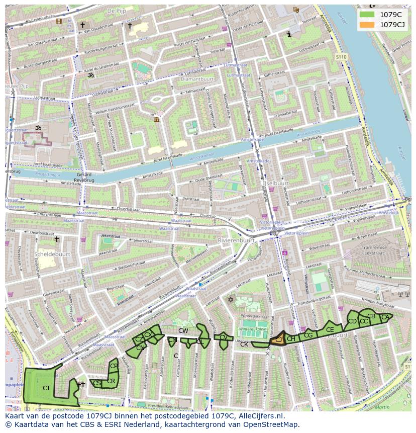 Afbeelding van het postcodegebied 1079 CJ op de kaart.