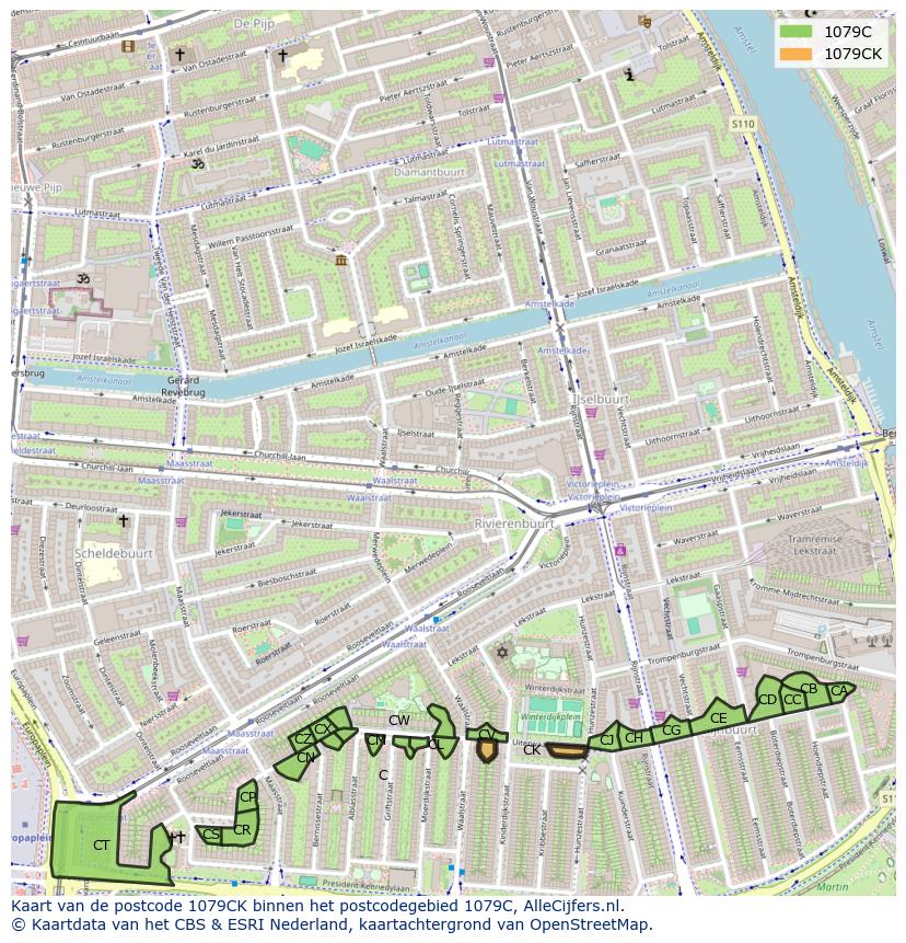 Afbeelding van het postcodegebied 1079 CK op de kaart.