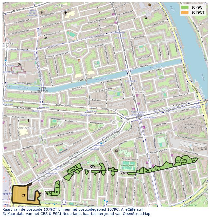Afbeelding van het postcodegebied 1079 CT op de kaart.