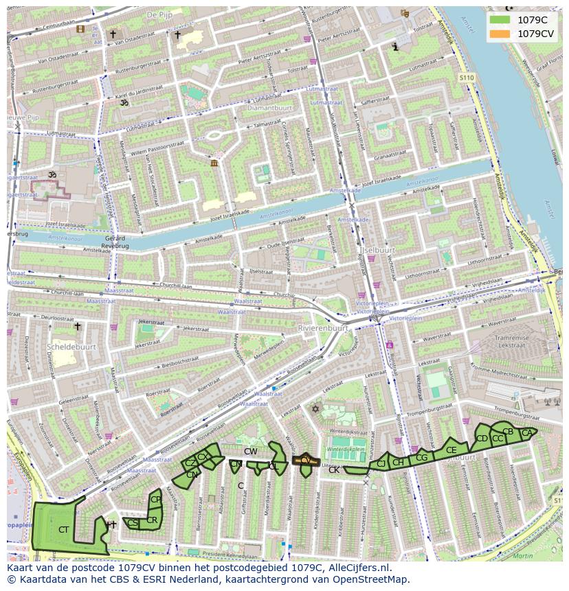 Afbeelding van het postcodegebied 1079 CV op de kaart.