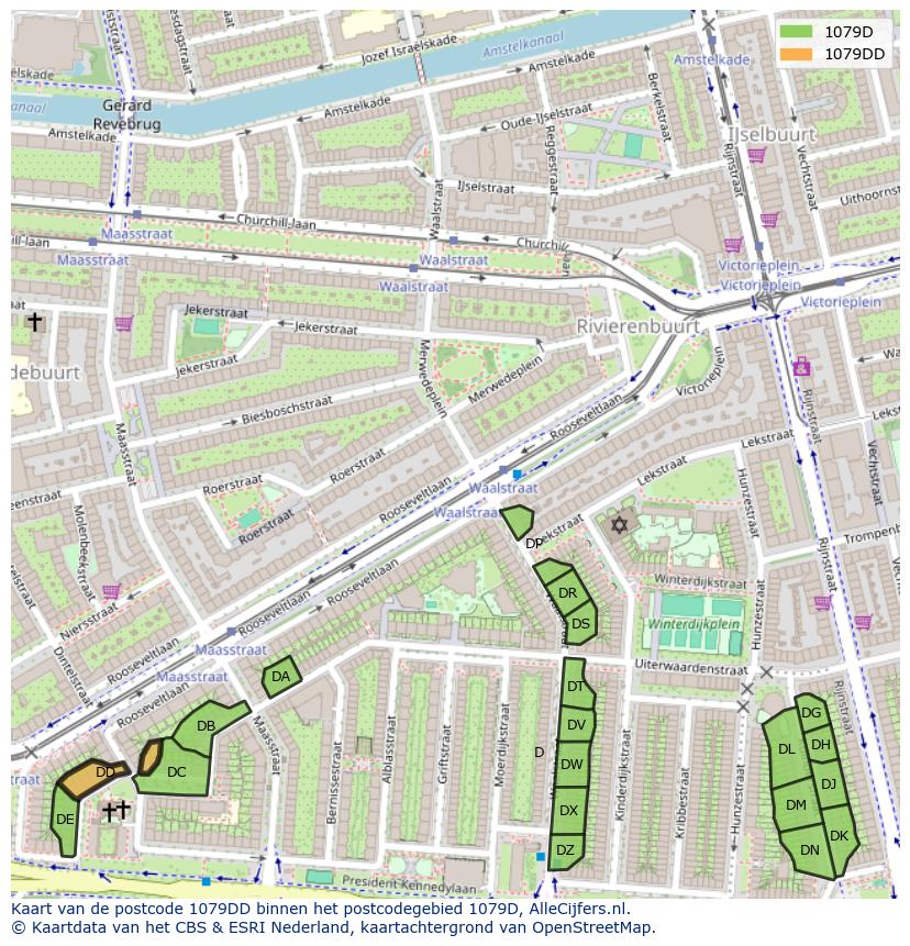 Afbeelding van het postcodegebied 1079 DD op de kaart.