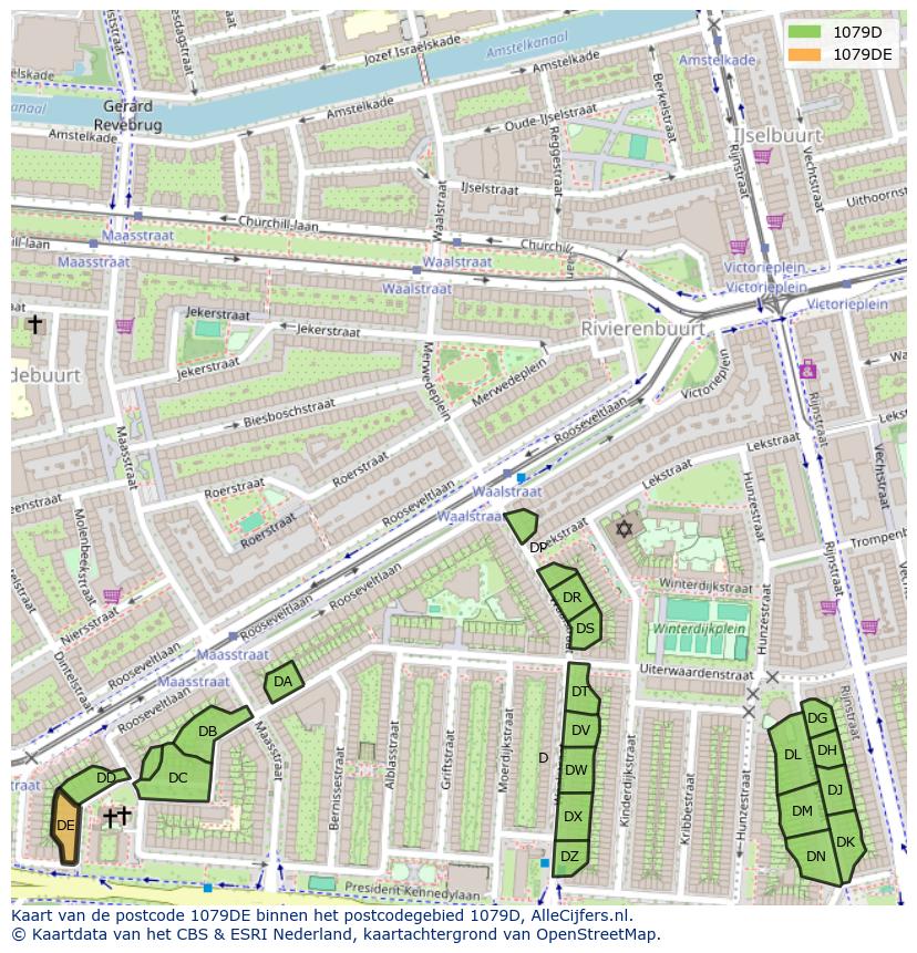 Afbeelding van het postcodegebied 1079 DE op de kaart.