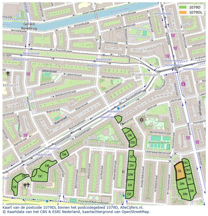 Afbeelding van het postcodegebied 1079 DL op de kaart.